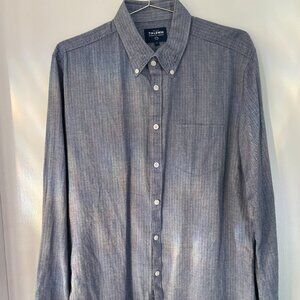 T.M. Lewin Jermyn Street London Herringbone Casual Shirt - Navy Blue - Men's L